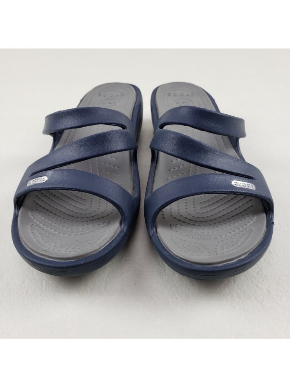 Crocs Patricia Slide Wedge Sandal Womens 10 Blue Strappy Slip On Comfort Shoe - Picture 4 of 13
